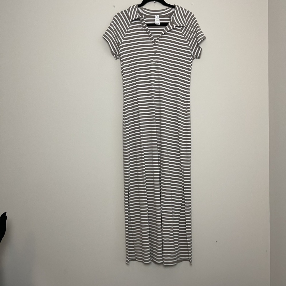 Aerie Ribbed Striped Casual Soft Girl Lounge Everyday Comfort Dress Midi Sz M